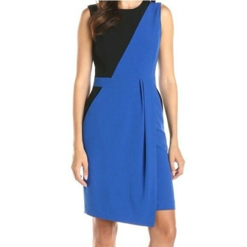 NINE WEST Blue Pleated Pocketed Asymmetrical Hem